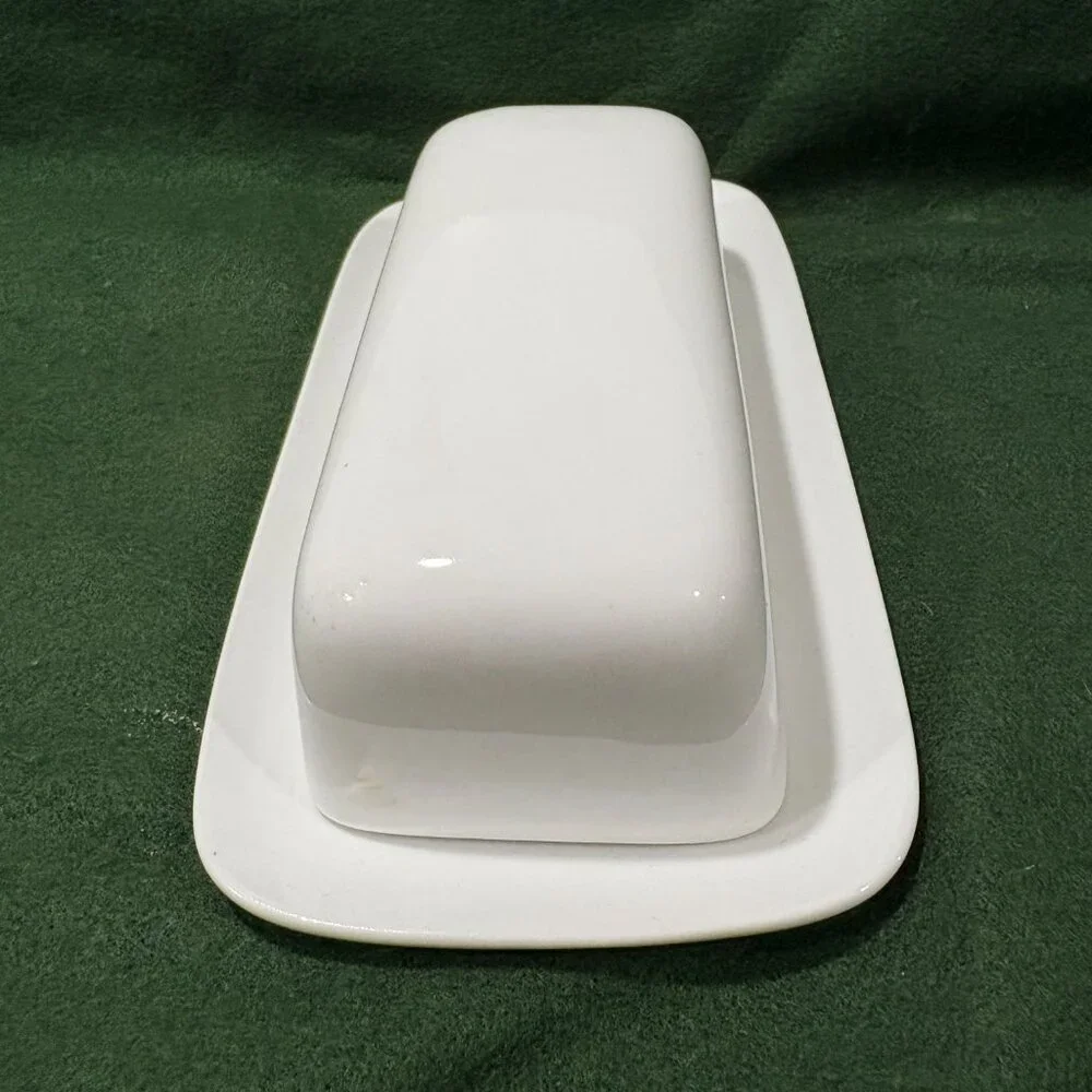 Crate and Barrel White Covered Butter Dish